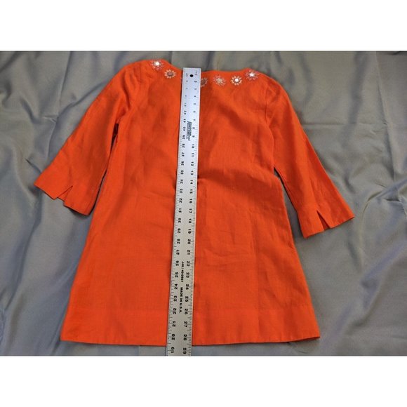 J.Crew Top Orange Linen Tunic Floral Embroidered Hippie Womens Size 0 - Picture 7 of 9